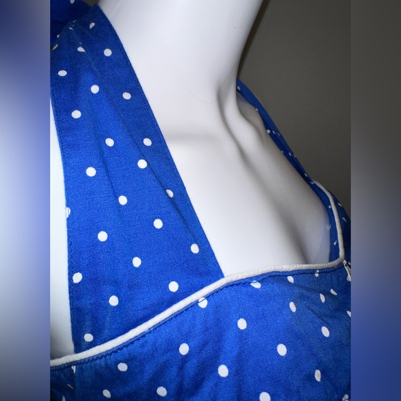 🌟Host Pick🌟 Hell Bunny Vixen Blue Polkadot Dress Rockabilly Pinup Preloved - Picture 3 of 13
